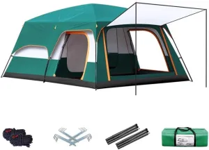 Portable Tent for Adult 4-6 Person Family Tent Festival Essential, Backpacking Tent Sun Shelter for Hiking Camping, 360° Panoramic Sunroof,320x220x180cm (Color : Green)