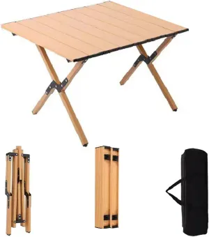 Portable Wooden Folding Travel Camping Table for Outdoor/Indoor Picnic, BBQ, Hiking with Carrying Bag, Low Height Portable Folding Travel Camping Table Multi-Purpose