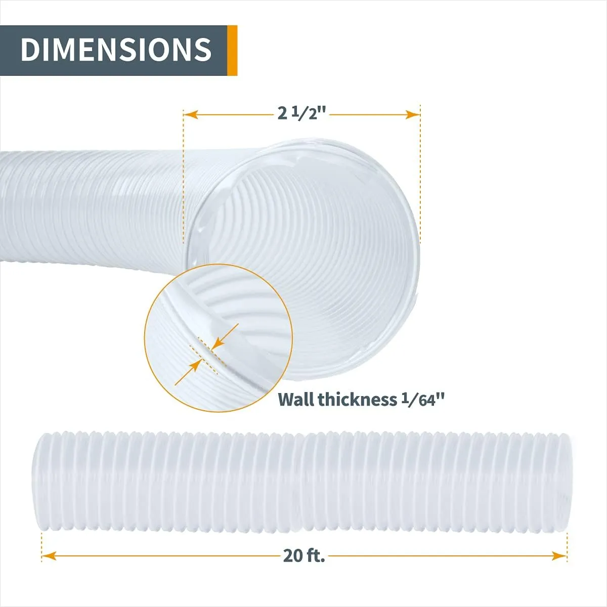 POWERTEC 2-1/2" x 20' Dust Collection Hose, 2.5 Inch Flexible PVC Dust Collector Hose for Table Saw, Band Saw, Router Table, Belt Sander, Woodworking & Garage, Wood Shop Dust Collection System (70144)