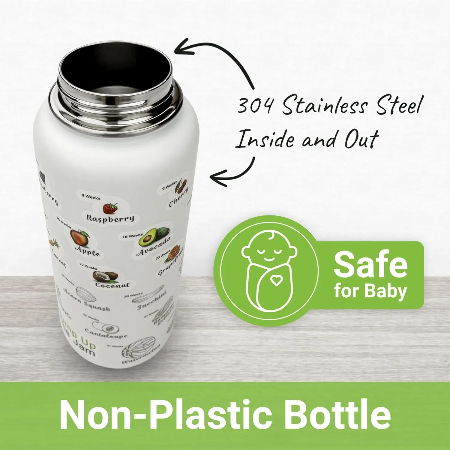 Pregnancy Water Bottle Tracker - 32 ounce Stainless Steel - Includes Weekly Pregnancy Tracker Stickers (Moonlit Blue)
