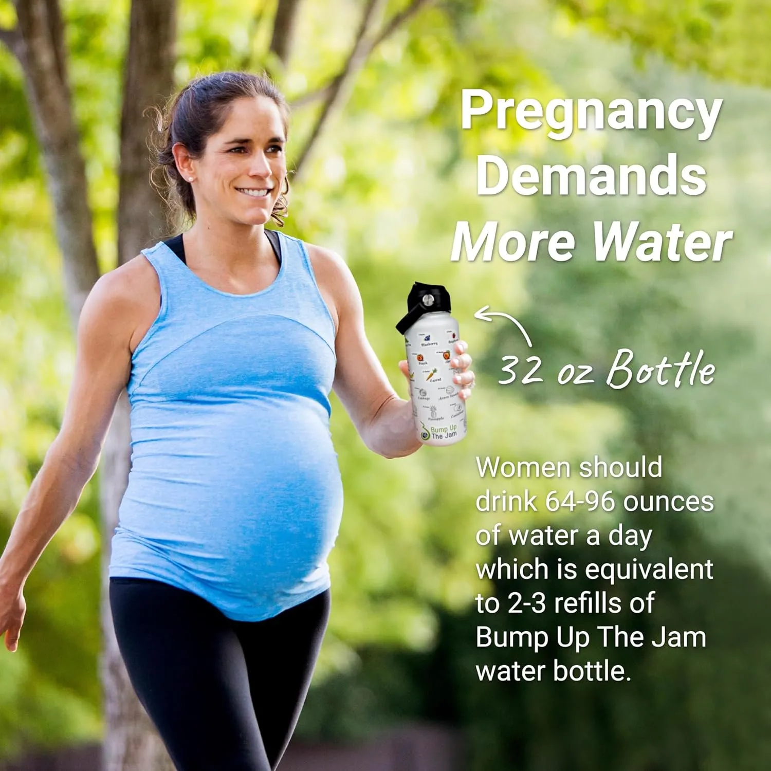 Pregnancy Water Bottle Tracker - 32 ounce Stainless Steel - Includes Weekly Pregnancy Tracker Stickers (Moonlit Blue)