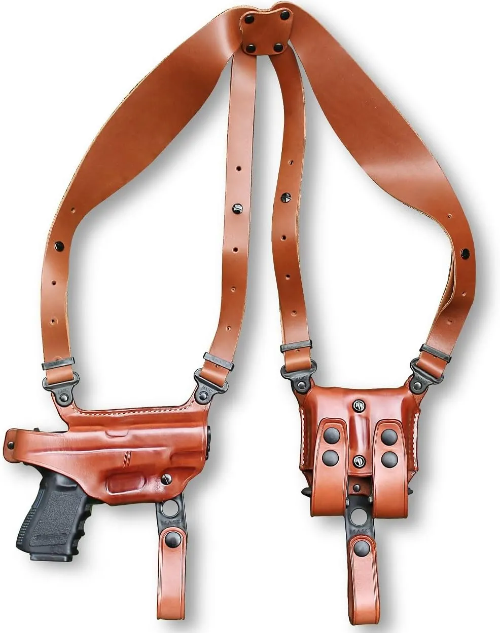 Premium Leather Horizontal Shoulder Holster System with Double Magazine Carrier for Kahr Arms CW9 9mm 3.6'', Right Hand Draw, Brown Color #1404#