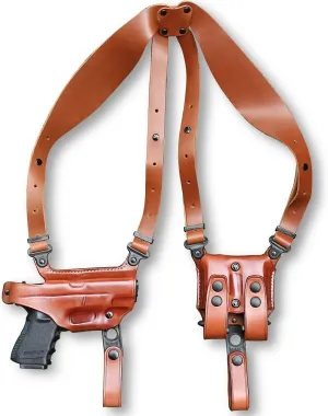 Premium Leather Horizontal Shoulder Holster System with Double Magazine Carrier for SAR-9C Compact 9mm 4'', Right Hand Draw, Brown Color #1604#