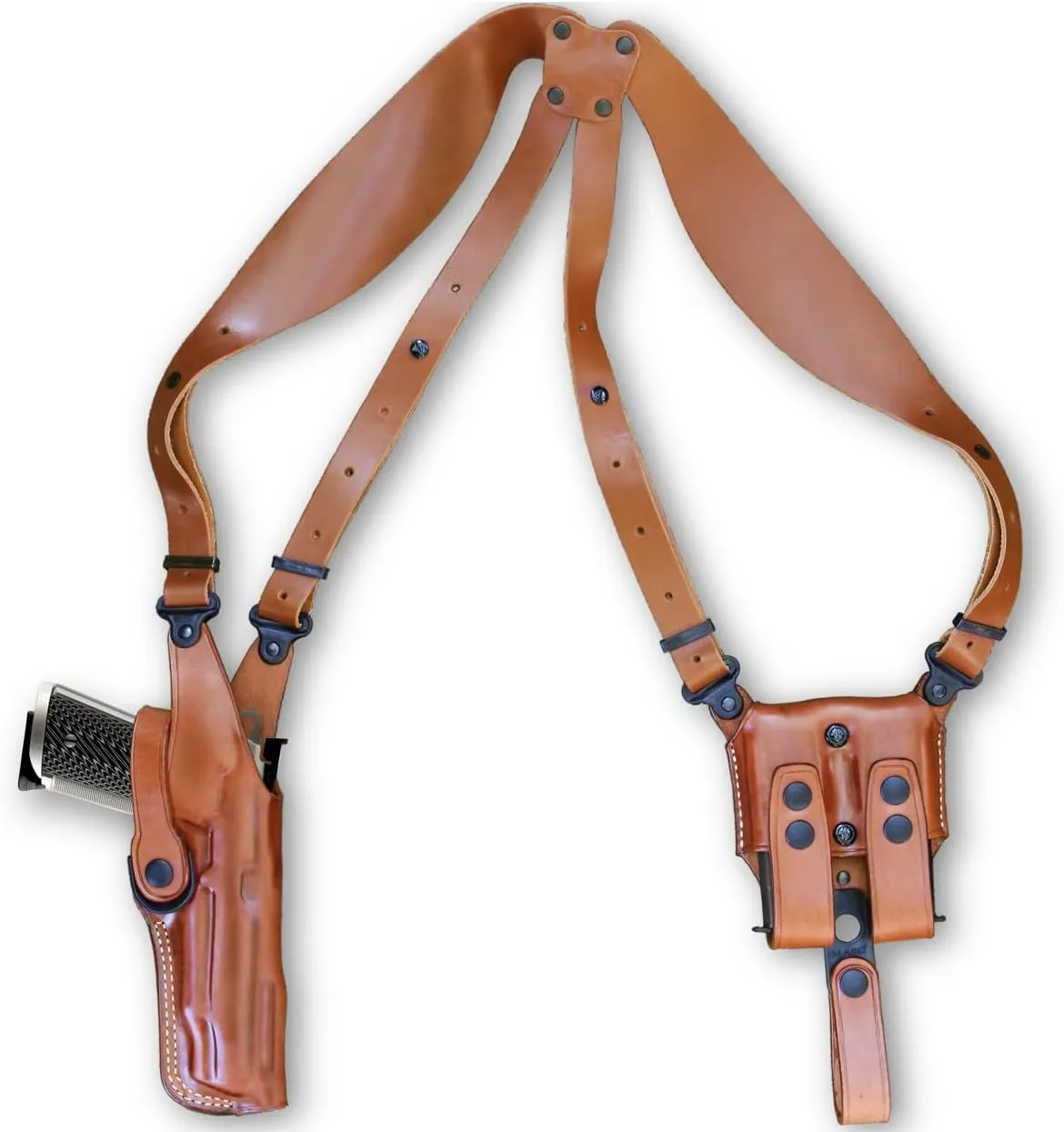 Premium Leather Vertical Shoulder Holster System with Double Magazine Carrier for Remington 1911 R1 5’’BBL, Right Hand Draw, Brown Color #8009#
