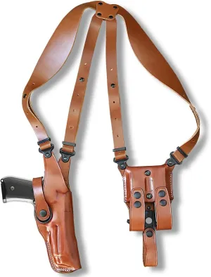 Premium Leather Vertical Shoulder Holster System with Double Magazine Carrier for Sigg P.226 with Rail, Right Hand Draw, Brown Color #1074#