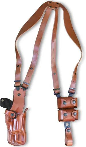 Premium Leather Vertical Shoulder Holster System with Double Speed Loader Pouch, for Taurus 605 .357 Magnum SnubNose Steel Frame 2" Barrel, Right Hand Draw Brown Color #5420#