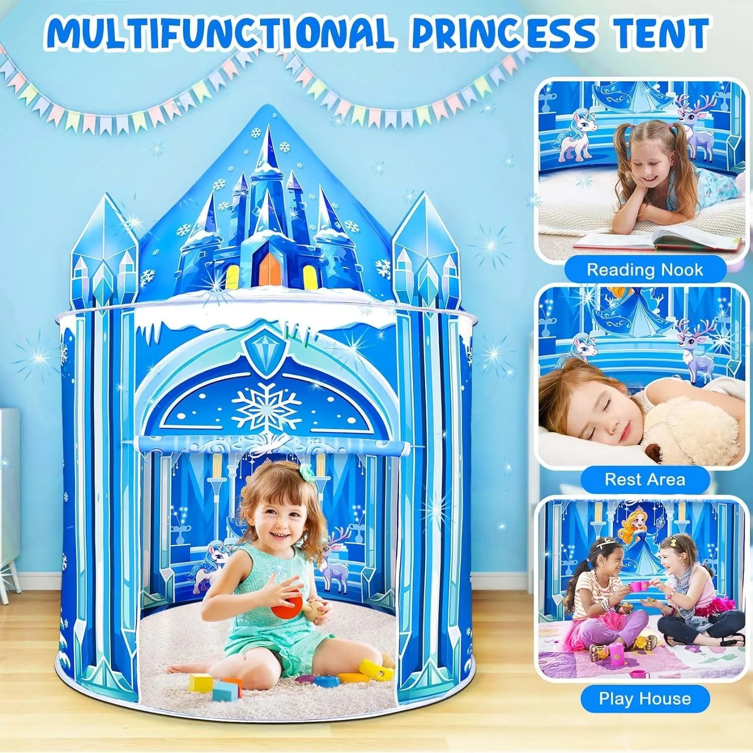 Princess Play Tent,Kids Toys for Girls,Ice Castle Kids Tent Indoor and Outdoor, Large Imaginative Playhouse 51" X 40" with Carrying Bag for 3-12 Years Old Girls Gift