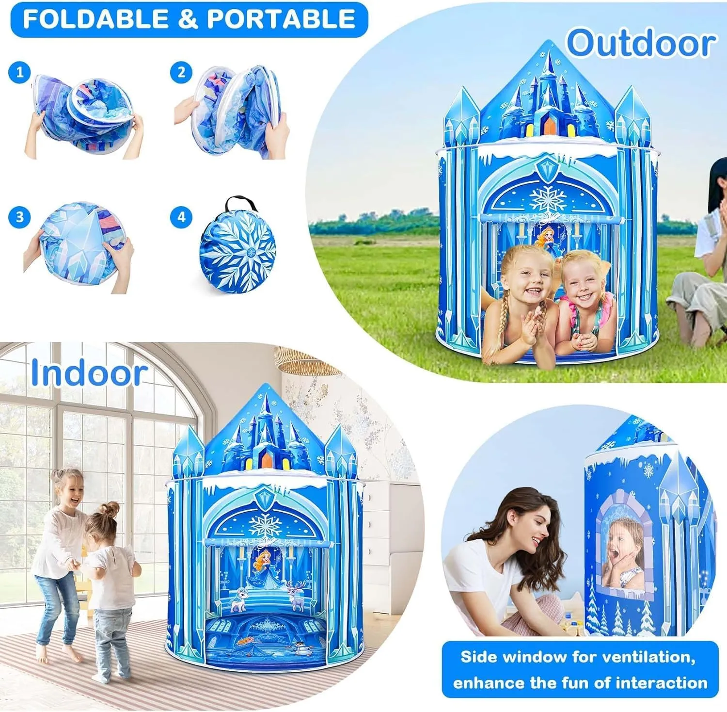 Princess Play Tent,Kids Toys for Girls,Ice Castle Kids Tent Indoor and Outdoor, Large Imaginative Playhouse 51" X 40" with Carrying Bag for 3-12 Years Old Girls Gift