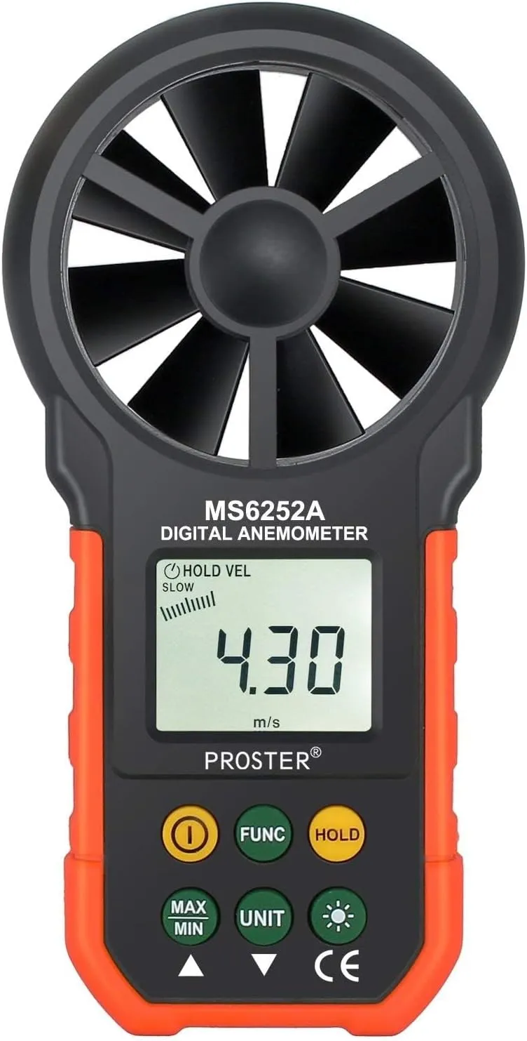Proster Handheld Digital Anemometer - Portable Wind Speed Meter CFM Meter Wind Gauge Air Volume Measure with LCD Backlight for Outdoors Sailing Surfing Fishing
