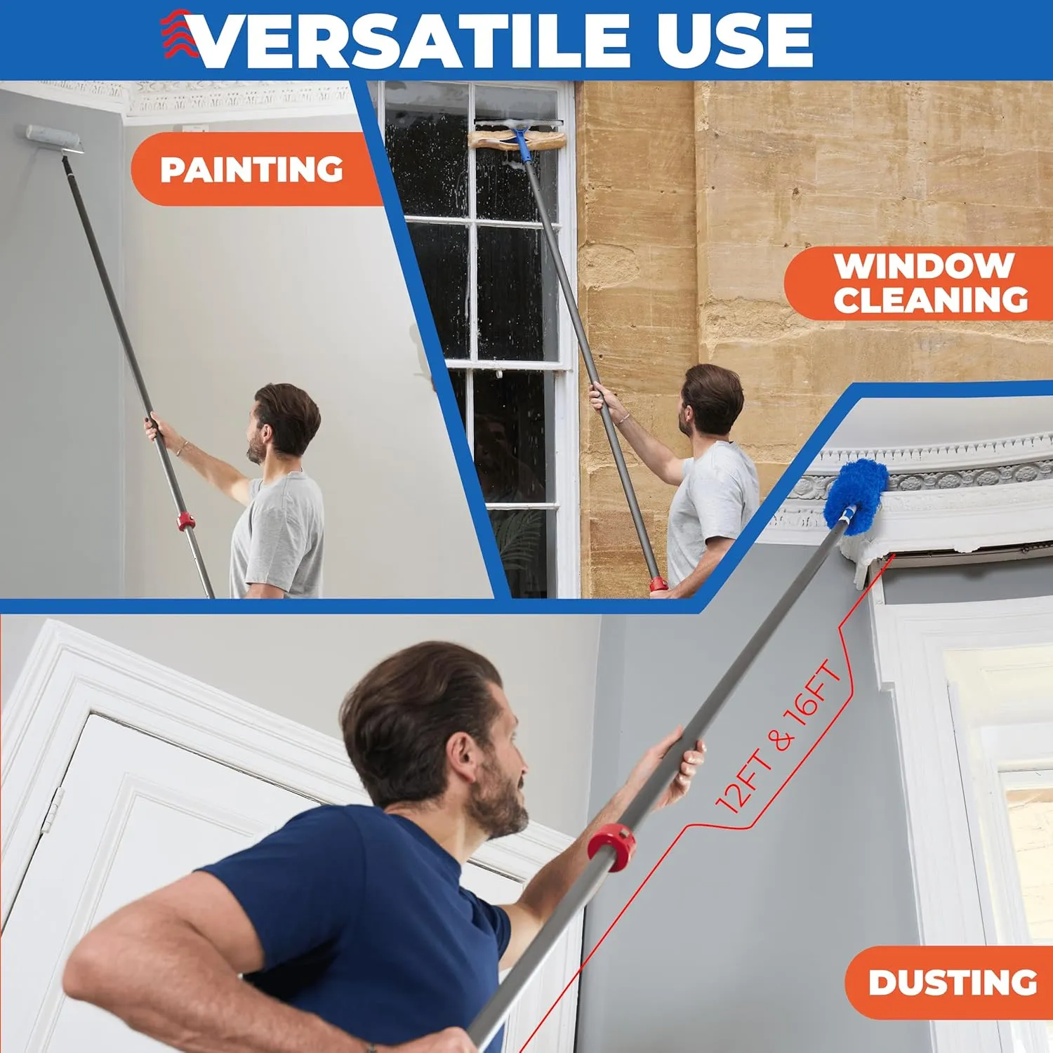 ProTuff 12ft Heavy Duty Telescopic Pool Pole – Unconditional Lifetime Replacement - Instant & Reliable Extension - Universal Fit for Nets, Skimmers, Brushes & Vacuums - Anti-Slip, Comfort Grip