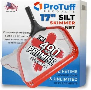 ProTuff 17" Silt Net Pool Skimmer – “490 Promise” Unlimited, Unconditional Replacement – Ultra-Durable Fine Mesh Net for Silt & Debris – Heavy-Duty Aluminum Frame, EZ-Clip & Deep Bag for Easy Cleaning