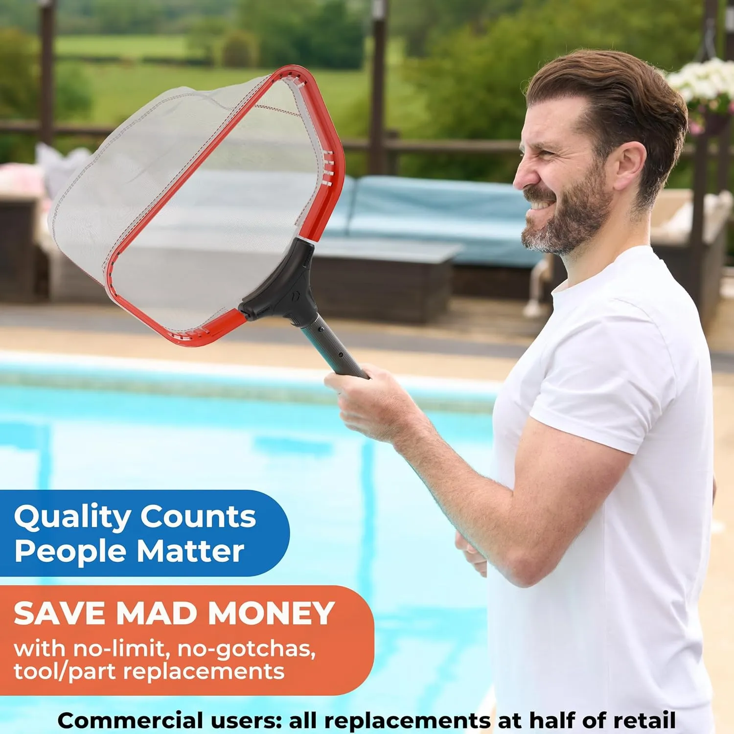 ProTuff 17" Silt Net Pool Skimmer – “490 Promise” Unlimited, Unconditional Replacement – Ultra-Durable Fine Mesh Net for Silt & Debris – Heavy-Duty Aluminum Frame, EZ-Clip & Deep Bag for Easy Cleaning