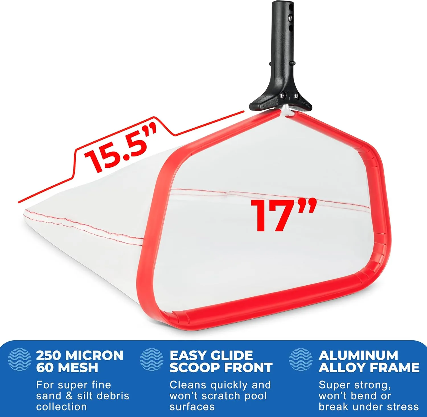 ProTuff 17" SiltNet Pool Skimmer – Comes Ultra-Durable Fine Mesh Net for Silt & Debris – Heavy-Duty Aluminum Frame, Quick-Connect Pole Attachment – Deep Bag for Easy Cleaning