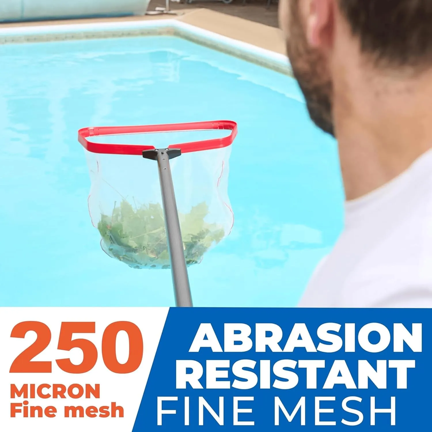 ProTuff 17" SiltNet Pool Skimmer – Comes Ultra-Durable Fine Mesh Net for Silt & Debris – Heavy-Duty Aluminum Frame, Quick-Connect Pole Attachment – Deep Bag for Easy Cleaning