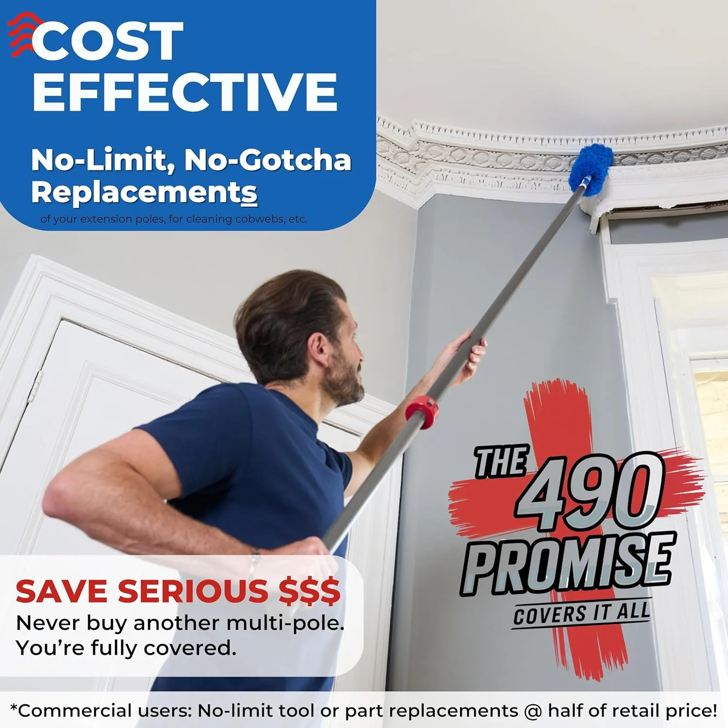 ProTuff Products - 12ft Telescoping Pole Never Sticks or Slips - Totally Covered by Our 490 Promise - A Truly Pro-Grade, Telescopic, All Purpose, Long Paint Roller Extension Pole for Painting, Etc.