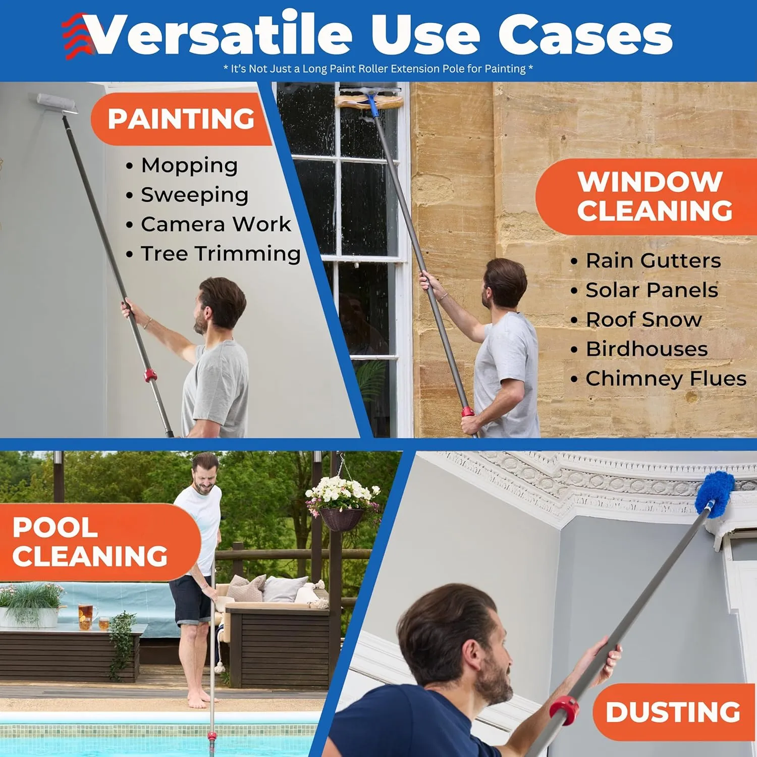 ProTuff Products - 12ft Telescoping Pole Never Sticks or Slips - Totally Covered by Our 490 Promise - A Truly Pro-Grade, Telescopic, All Purpose, Long Paint Roller Extension Pole for Painting, Etc.