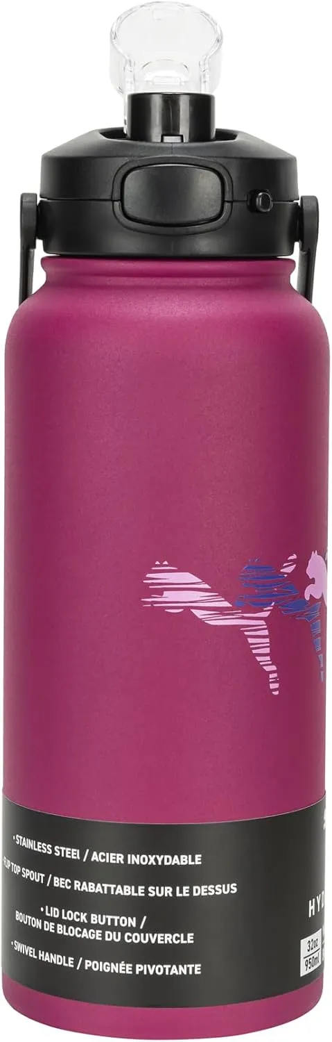 PUMA Evercat 32 oz Stainless Steel Water Bottle, Dark Pink, One Size