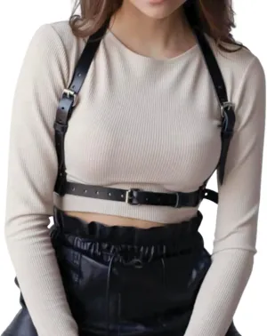 Punk Black Leather Body Harness Belt for Women Gothic Adjustable Waist Belts Fashion Accessories