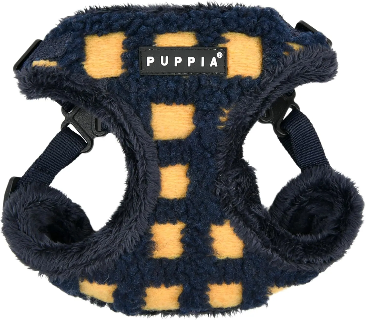 Puppia Stefan Comfort Dog Harness Step-in Warm Winter Tumbling Waffle Pattern Adjustable Neck and Chest for Small and Medium Dog, Navy, Medium