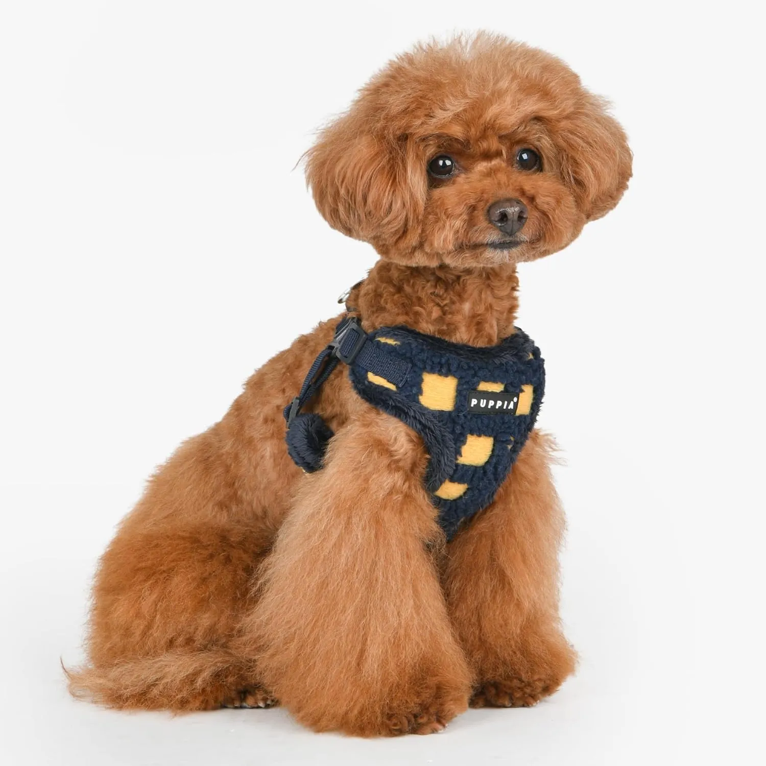 Puppia Stefan Comfort Dog Harness Step-in Warm Winter Tumbling Waffle Pattern Adjustable Neck and Chest for Small and Medium Dog, Navy, Medium