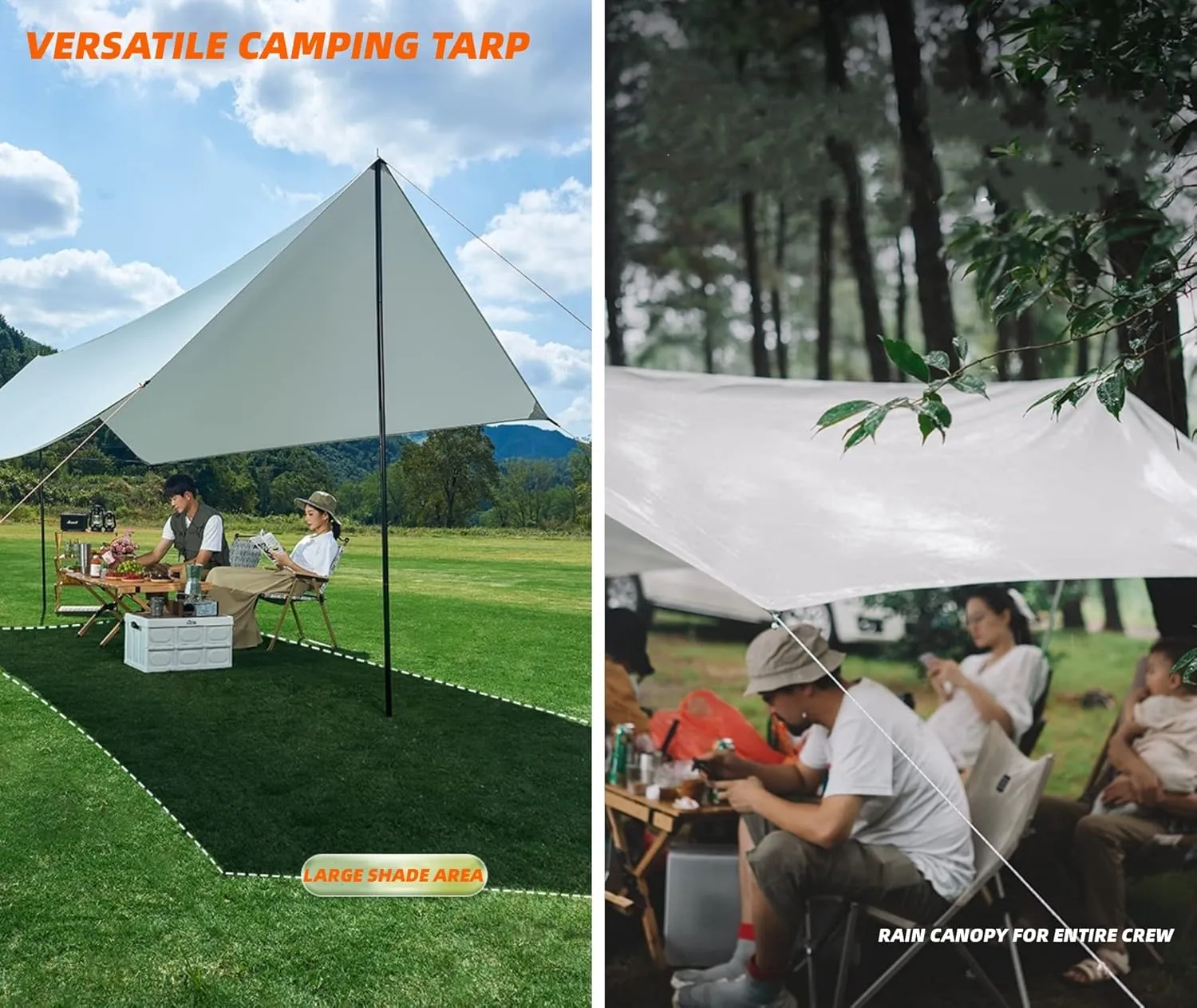 Puraville 10x10 ft Rectangle Lightweight Camping Tarps, Portable Waterproof Hammock Rain Fly Tent Tarp for Camping Backpacking, Grey
