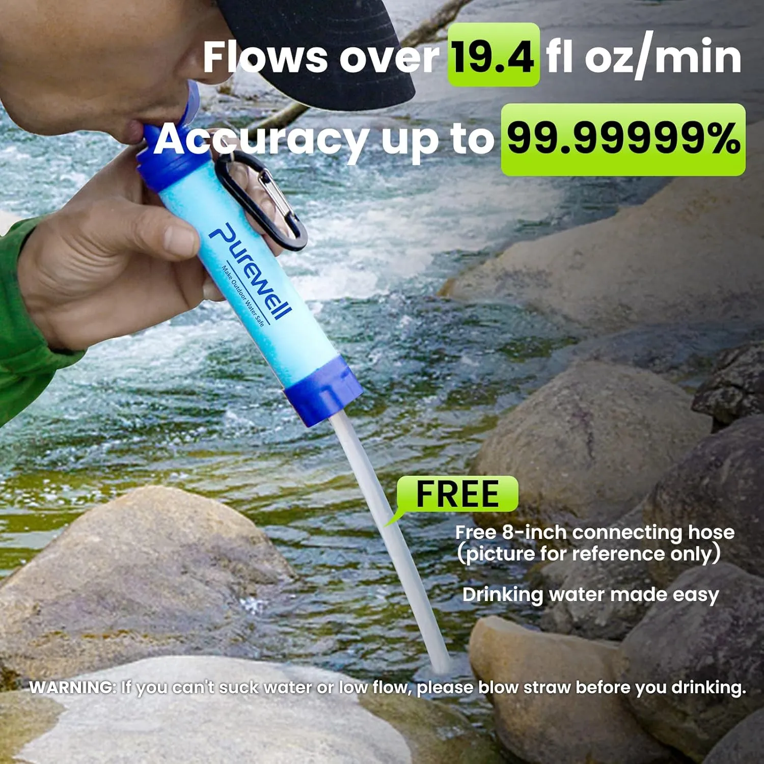 Purewell Outdoor Water Filter Personal Water Filtration Straw Emergency Survival Gear Water Purifier for Camping Hiking Climbing Backpacking