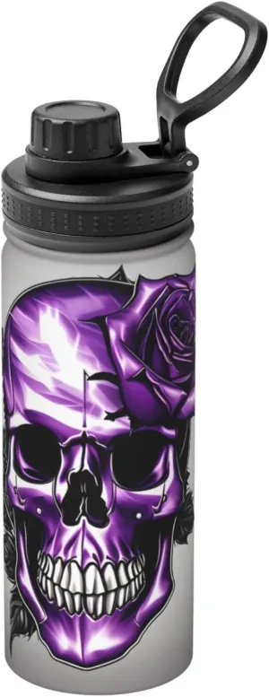 Purple Rose and Skull Sports Insulated Water Bottle - Premium 18 oz. Stainless Steel Hydration Bottle for Outdoor Enthusiasts