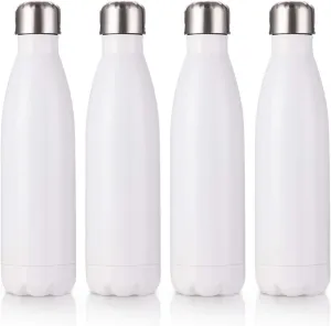 PYD Life 17 OZ Sublimation Sports Water Bottles Blanks White Stainless Steel Tumbler Vacuum Flasks with Lid for Tumbler Heat Press Sublimation Oven Printing 4 Pack