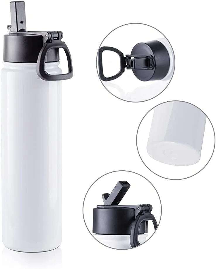 PYD Life 4 Pack Sublimation Blank Tumbler 22 OZ Sports Wide Mouth Stainless Steel Water Bottle Vacuum Flask with Straw and Portable Handle for Tumbler Press Machine Sublimation Print