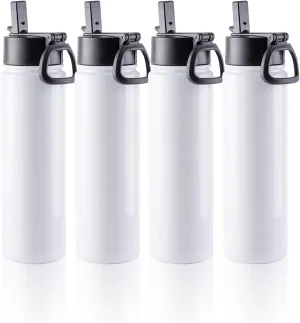 PYD Life 4 Pack Sublimation Blank Tumbler 22 OZ Sports Wide Mouth Stainless Steel Water Bottle Vacuum Flask with Straw and Portable Handle for Tumbler Press Machine Sublimation Print