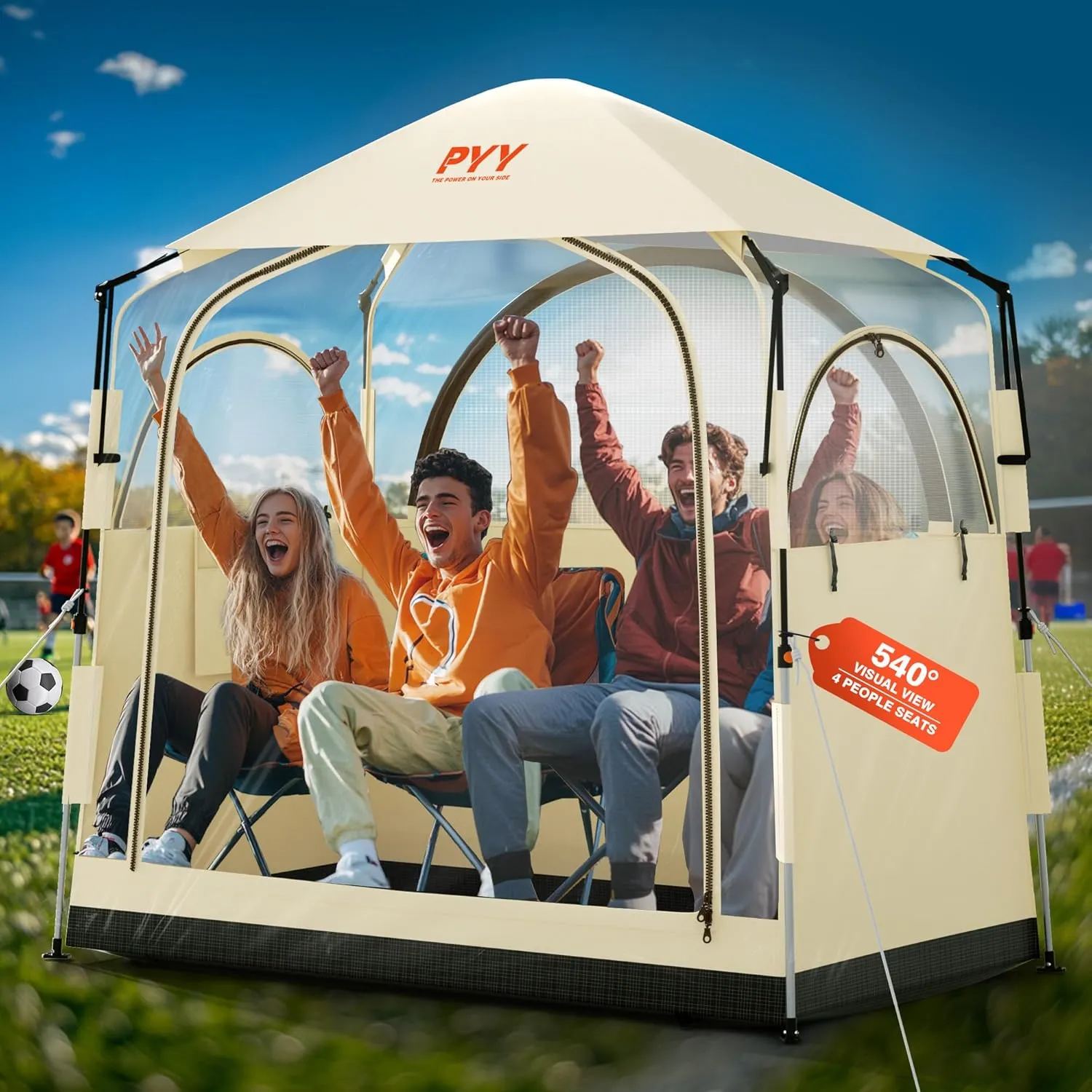 PYY Sports Tent - Upgrade Sports Tent Shelter with Detachable Top Cover for 4 Persons, Rain Tent Sun Shelter Clear for Football, Hiking, Fishing