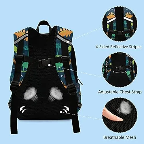 QUGRL Dinosaurs Tropical Kids Backpack with Leash Harness Cartoon Dino Toddler Backpack for Boys Kindergarten Child Schoolbag Preschool Nursery Baby Travel Bag 3-8 Years