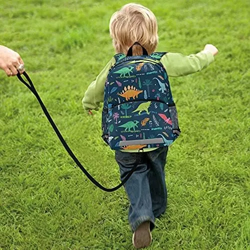 QUGRL Dinosaurs Tropical Kids Backpack with Leash Harness Cartoon Dino Toddler Backpack for Boys Kindergarten Child Schoolbag Preschool Nursery Baby Travel Bag 3-8 Years