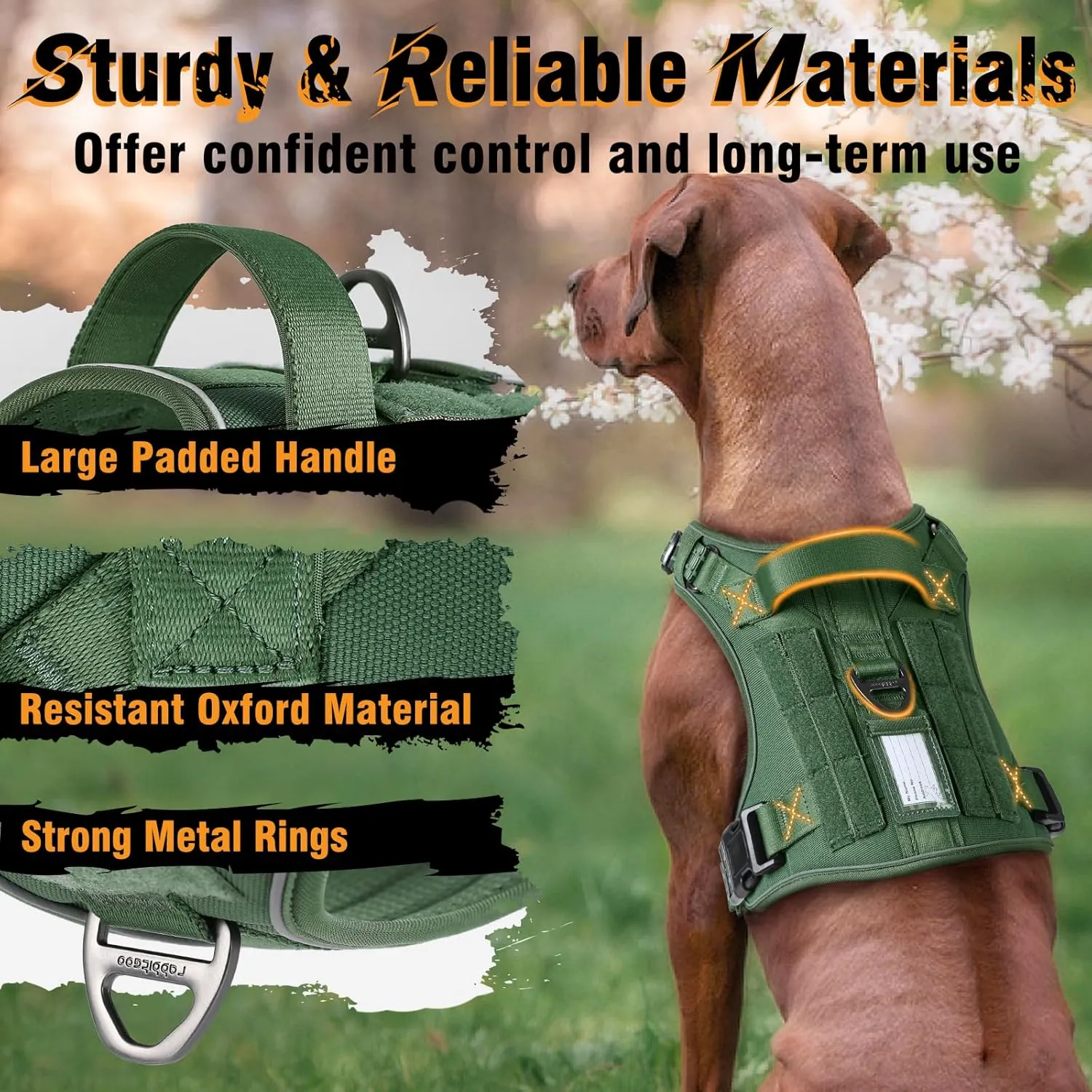 rabbitgoo Dog Harness for Large Dogs No Pull, Tactical Service Pet Vest with Molle and Control Handle, Adjustable and Reflective Military Harness for Easy Walking and Training, Green, XL