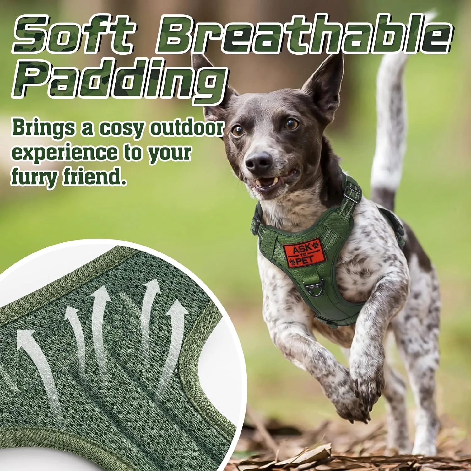 rabbitgoo Tactical Dog Harness for Large Dogs, No Pull Military Service Vest with Handle & Molle, Easy Control for Training Walking, Adjustable Reflective Straps, Green, L
