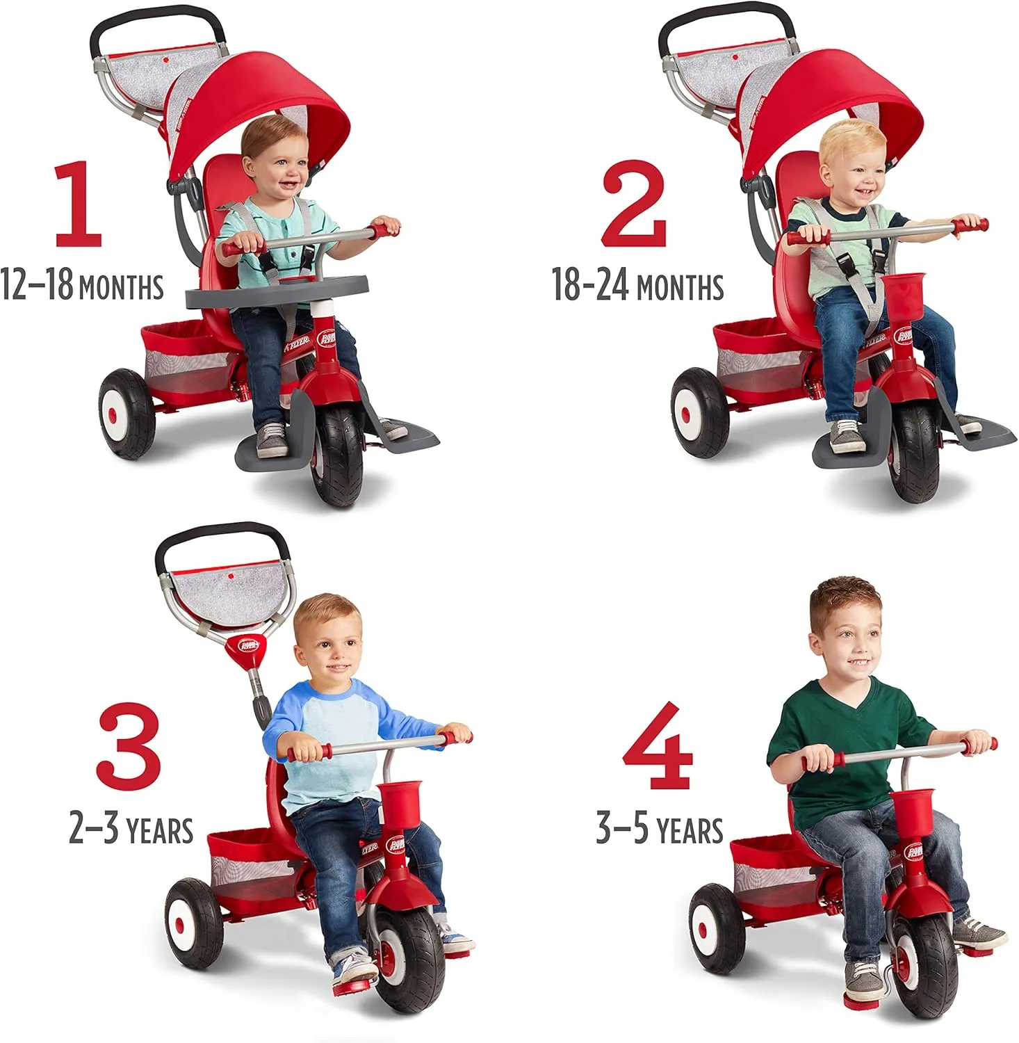 Radio Flyer Ultimate All-Terrain Stroll 'N Trike, Kids and Toddler Tricycle, Red Toddler Bike, for Ages 9 Months - 5 Years