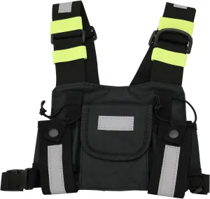 Radio Shoulder Holster Reflective Band Chest Harness Holder Vest Rig for Two Way Radio Chest Front Pack Pouch Walkie Talkie Case