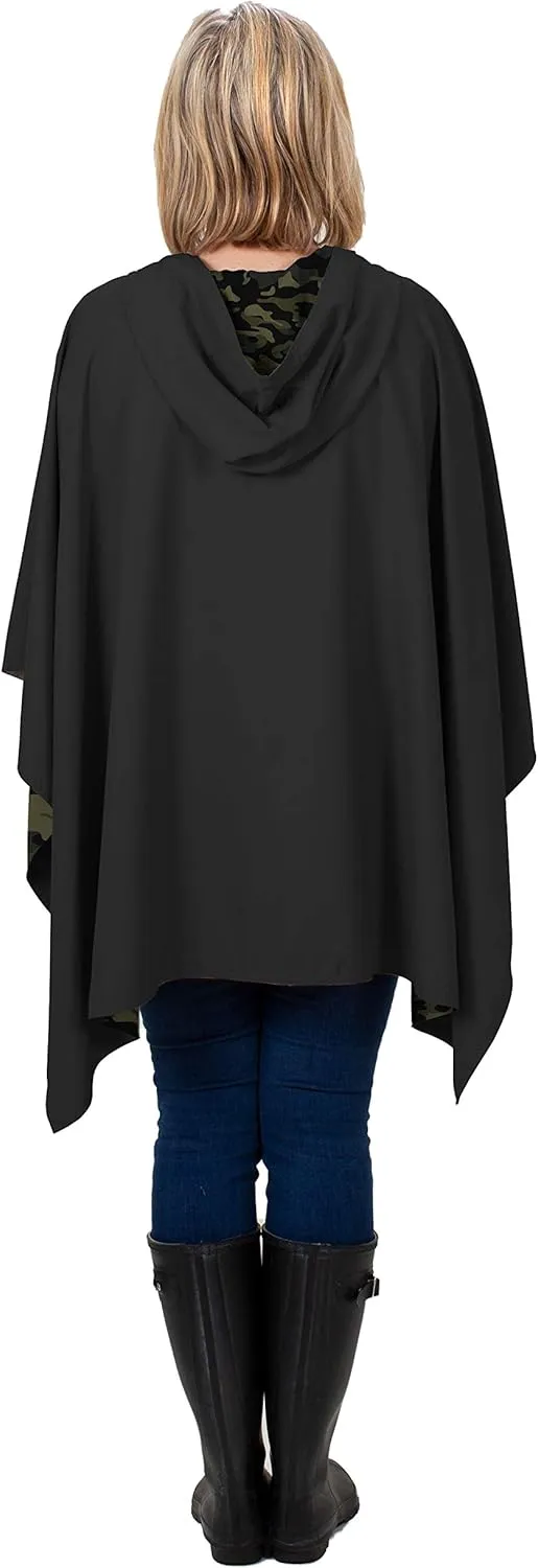 Rain Poncho Jacket Waterproof Rain Cape | One-Size Reversible Rainproof Lightweight & Fast-Drying | Hooded Wrap