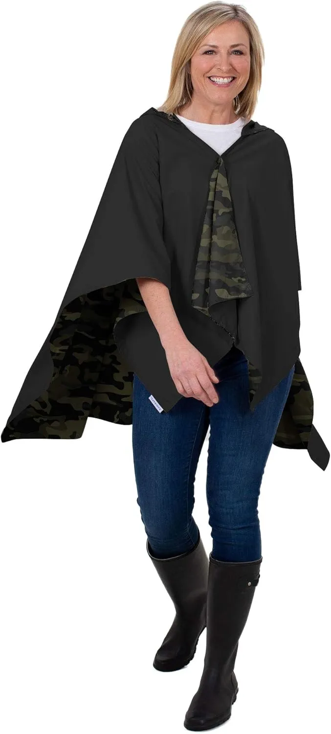 Rain Poncho Jacket Waterproof Rain Cape | One-Size Reversible Rainproof Lightweight & Fast-Drying | Hooded Wrap