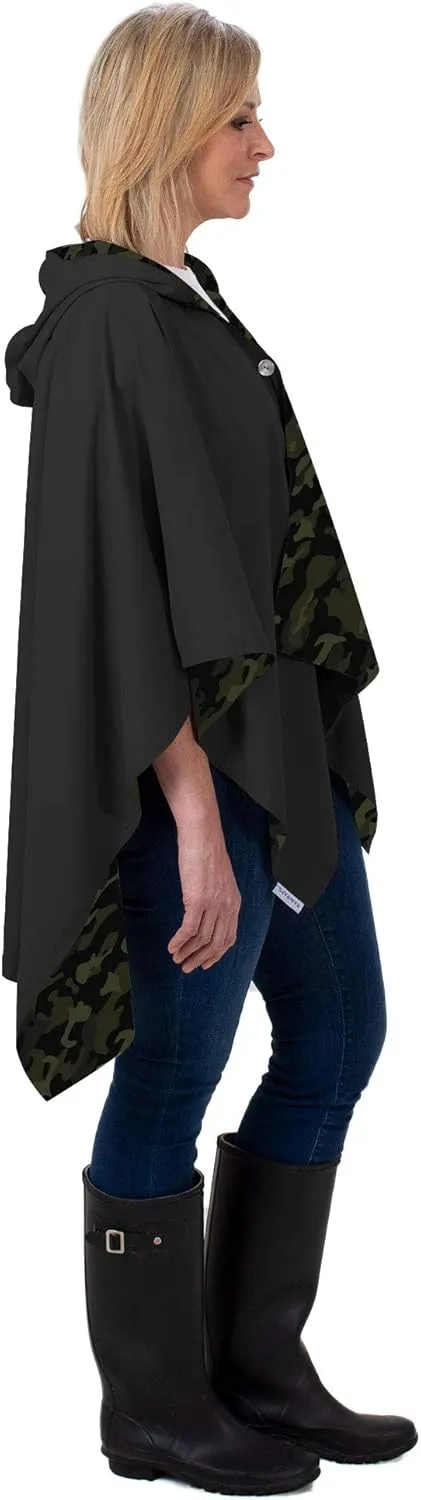Rain Poncho Jacket Waterproof Rain Cape | One-Size Reversible Rainproof Lightweight & Fast-Drying | Hooded Wrap