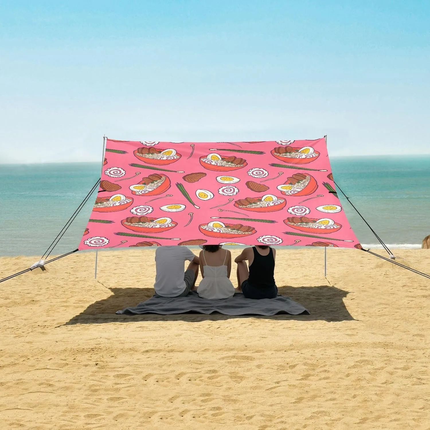 Ramen Egg Pork Meat Beach Camping Tent Sun Shelter for Whole Family, Beach Shade Canopy with UPF50  UV Protection,Easy Set Up and Carry,Outdoor Shade for Trips, Fishing, Backyard Fun Picnics