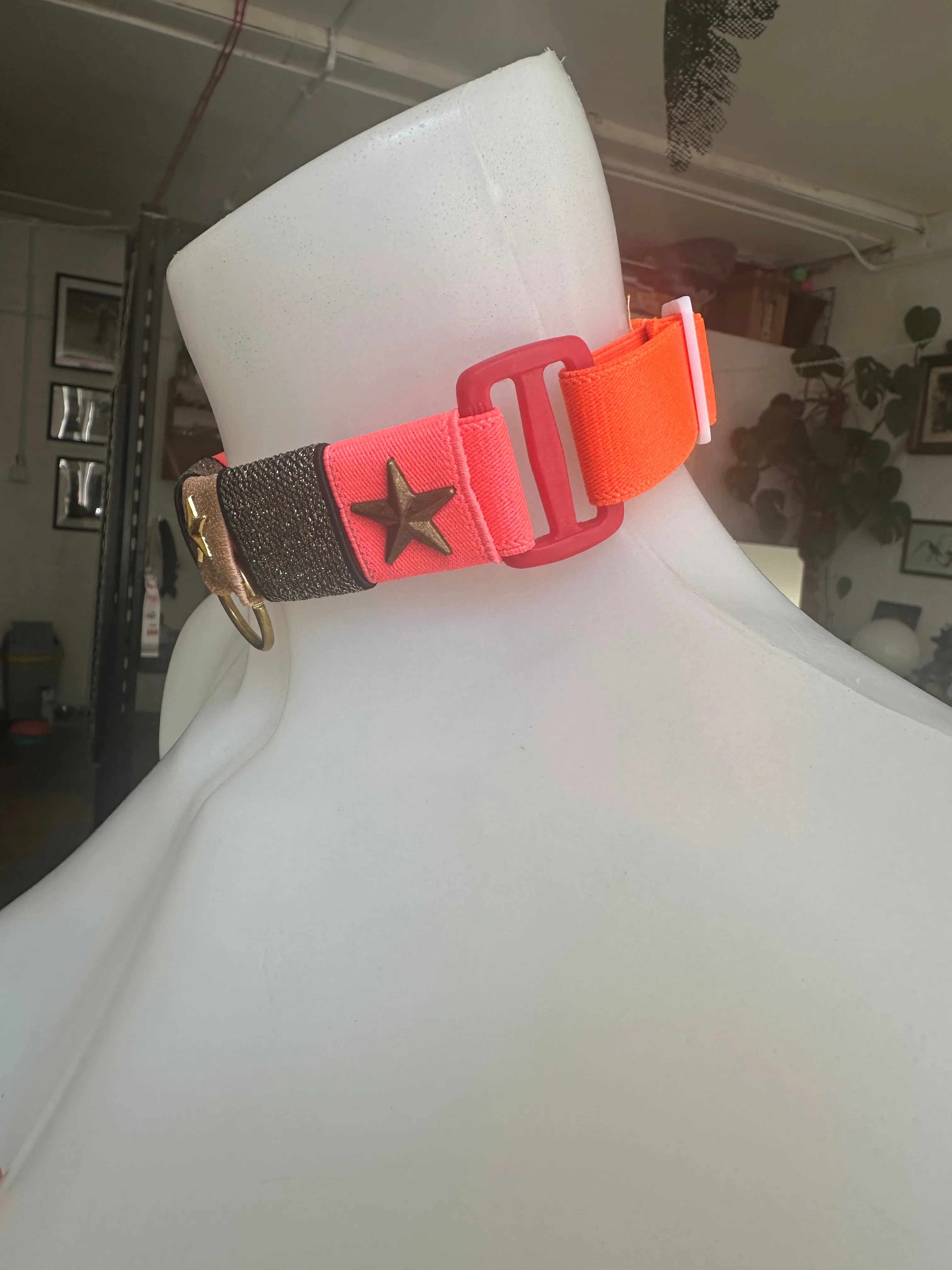 RAVE RUBIX CHOKER - Hand dyed in shades of Neon /Pink - WITH STARS-FITS ALL - SAMPLE