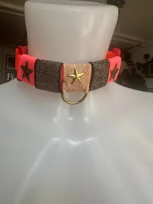 RAVE RUBIX CHOKER - Hand dyed in shades of Neon /Pink - WITH STARS-FITS ALL - SAMPLE