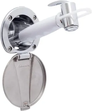 Recessed Shower- Chrome Cup with Stainless Steel Lid, Hammer-Head Arctic White Sprayer, 6' Stainless Steel Hose - 136-0043-CA-W