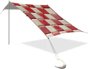 Red and White Checkerboard Designed UPF50  Protection Beach Tent Easy Setup Large Sun Shade Includes Sand Shovel, Sandbags, Stability Poles for Family Travel sombrillas para el sol