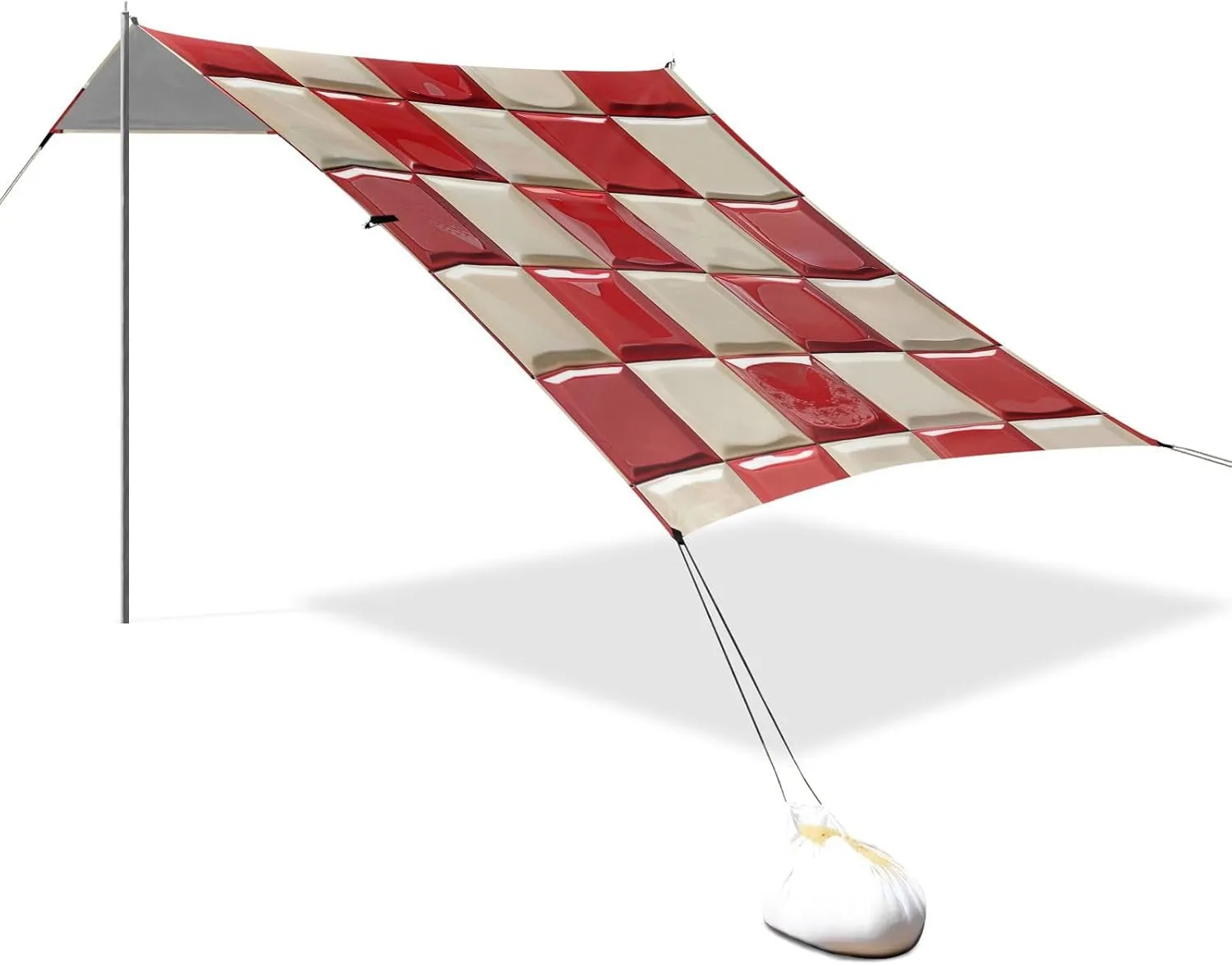 Red and White Checkerboard Designed UPF50  Protection Beach Tent Easy Setup Large Sun Shade Includes Sand Shovel, Sandbags, Stability Poles for Family Travel sombrillas para el sol