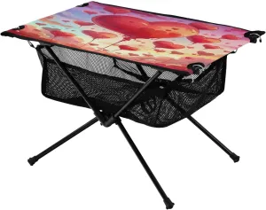Red Graffiti Heart Pattern Portable Camping Table,Outdoor Folding Table,Beach Table,Suitable for Camping,Hiking,Picnic