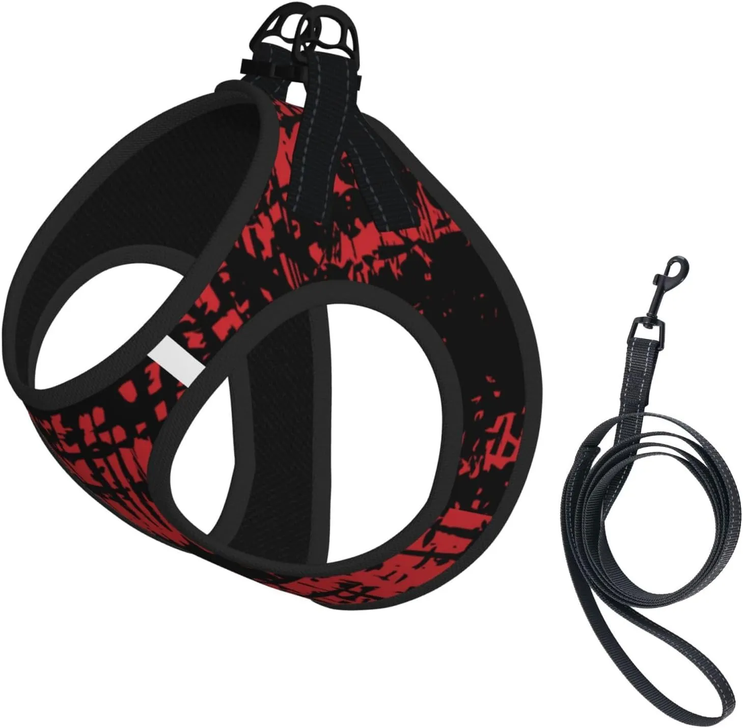 Red Ink Splash Background Print No Pull Dog Harness and Leash Set, Adjustable Reflective Step-in Puppy Pet Vest Harnesses for Small Dogs and Cats Large