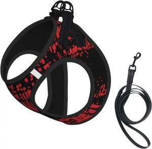 Red Ink Splash Background Print No Pull Dog Harness and Leash Set, Adjustable Reflective Step-in Puppy Pet Vest Harnesses for Small Dogs and Cats Large