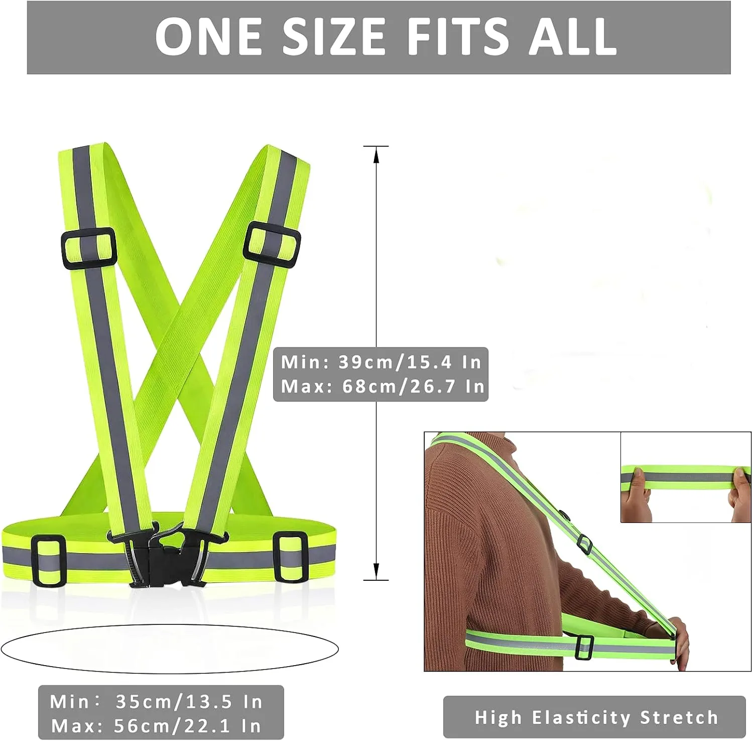Reflective Vest - Running Vest Reflector, Reflective Running Vest with Safety Straps, High Visibility Reflector